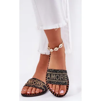 Dámské pantofle Dámské Pantofle Na Plochém Podpatku Se Zdobením Dorfedi Barva: Černá, Velikost: 38