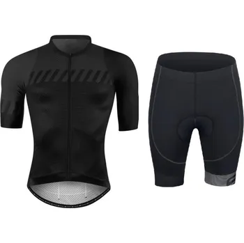 cyklistický dres Force FASHION černo-šedý cyklistický dres - krátký rukáv + Force B21 EASY černé cyklokraťasy do pasu s vložkou L + DÁREK