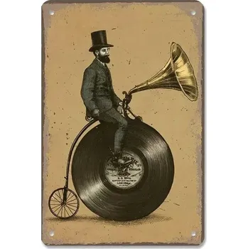 Plechová cedule Vintage plechová cedule hudební retro | nástěnná dekorace - 26 , 20 x 14 cm