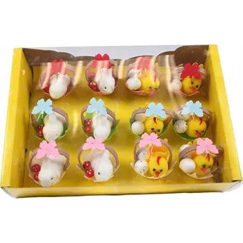 Velikonoční dekorace ZAJÍČEK KUŘÁTKO VELIKONOČNÍ DEKORACE KOŠÍČEK SADA 12 KS