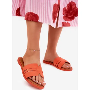 Dámské pantofle Dámské Pantofle Na Plochém Podpatku S Výřezy Eko Semišové Teterre Barva: Oranžová, Velikost: 39