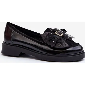 Dámské mokasíny Dámské lakované mokasíny s mašlí Laura Messi 2786 Barva: Černá, Velikost: 36