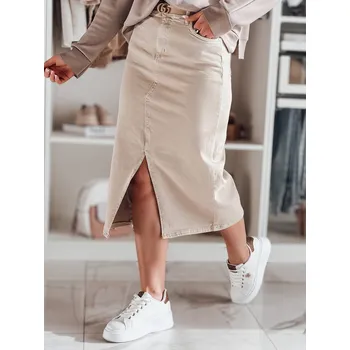 Dámská sukně Dámská sukně džínová midi s rozparkem MIDIWAY CY0479 Barva: Béžová, Velikost: XS