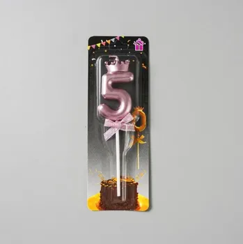 Dortová svíčka Dortisimo Svíčka růžovo-zlatá s korunkou číslo 5