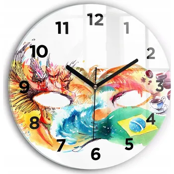 Hodiny Moderní skleněné hodiny s grafikou na zeď Kultura - brazilská vlajka průměr 30 cm