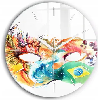 Hodiny Skleněné foto hodiny na zeď Kultura - brazilská vlajka bílé ručičky průměr 60 cm