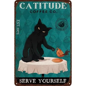 Plechová cedule Retro plechová cedule vtipná kočka | kovová dekorace - 7 , 40x30 cm