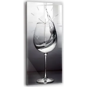 Hodiny Skleněné nástěnné hodiny do moderního interiéru se vzorem sklenice vína 30x60 cm