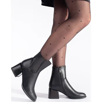 Dámské kozačky Černé kotníkové boty s elastickým svrškem GD-FL2086B Velikost: 39