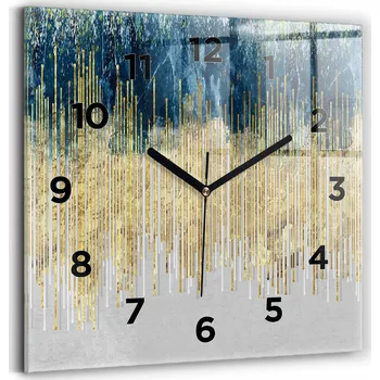 Hodiny Skleněné nástěnné hodiny do obýváku s dekorativním vzorem a zlatem 30x30 cm