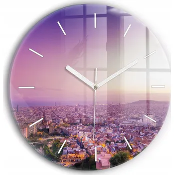 Obraz Tichá nástěnná skleněná hodina Barcelona Bunkers El Carmel kulatý průměr 30 cm