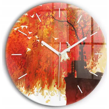 Hodiny Moderní skleněné foto hodiny na zeď Nevěsta na podzim kulatý průměr 30 cm