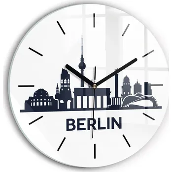 Hodiny Moderní skleněné hodiny s grafikou na zeď Ilustrace města Berlín průměr 30 cm