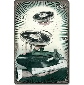 Plechová cedule Vintage plechová cedule hudební retro | nástěnná dekorace - 12 , 20 x 14 cm