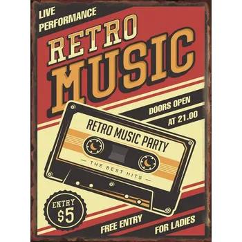 Plechová cedule Vintage plechová cedule retro hudba | nástěnná dekorace, kovová cedule - 7 , 14x20 cm