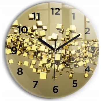 Hodiny Nástěnné hodiny kulatý dekorativní klasické kuchyňské Zlaté čtverce průměr 30 cm