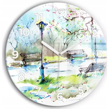 Hodiny Minimalistické Skleněné Nástěnné Hodiny s Motivem Malebné Jaro fi60 cm