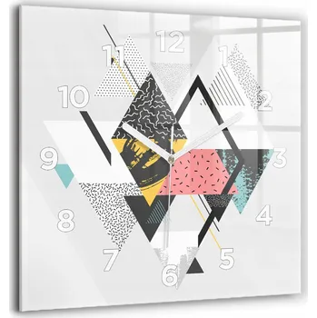 Hodiny Minimalistické Skleněné Nástěnné Hodiny s Grafikou Geometrický Vzor 60x60 cm
