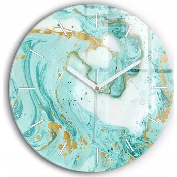 Hodiny Skleněné foto hodiny na zeď Textura mramoru kulatý bílé ručičky průměr 60 cm