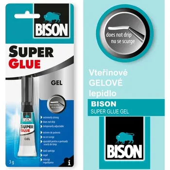 Kancelářské lepidlo Vteřinové lepidlo BISON SUPER GLUE GEL. Určené pro lepení hladkých, čistých a suchých povrchů. Balení 3g.