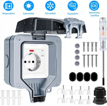 Elektrická zásuvka VENKOVNÍ ZAHRADNÍ VODOTĚSNÁ ZÁSUVKA 1-zásuvka + PŘÍSLUŠENSTVÍ IP66