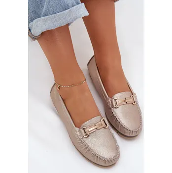Dámské mokasíny Třpytivé Plátěné Mokasíny Z Přírodní Kůže D&A LR51-546 Barva: Zlatá, Velikost: 37