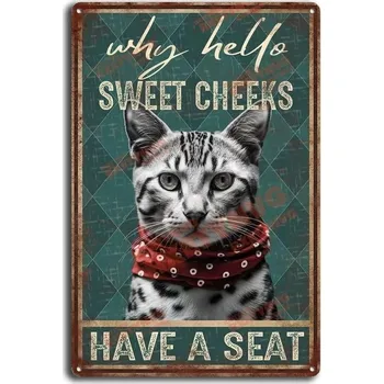Plechová cedule Retro plechová cedule vtipná kočka | kovová dekorace - 15 , 40x30 cm