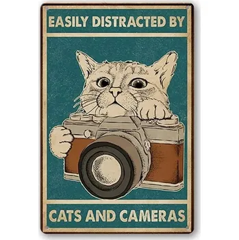 Plechová cedule Retro plechová cedule vtipná kočka | kovová dekorace - 19 , 20 x 14 cm