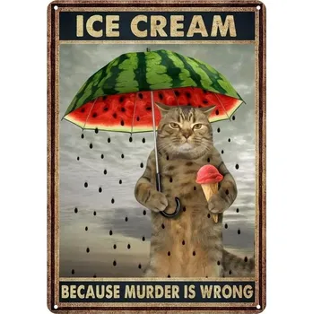 Plechová cedule Retro plechová cedule vtipná kočka | kovová dekorace - 22 , 40x30 cm