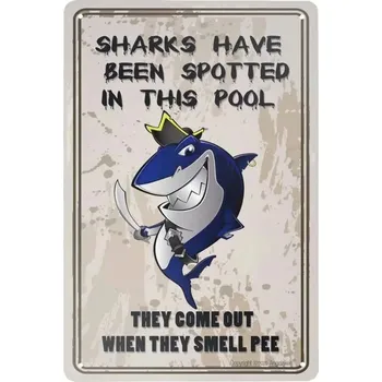 Plechová cedule Vintage výstražná plechová cedule žralok | retro tabulka - 2 , 20 x 14 cm