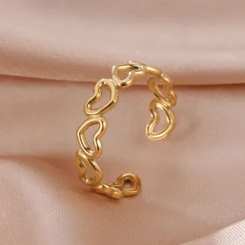 Prsten Ocelový prsten srdce nastavitelný | dámský módní šperk - Styl 12 Gold