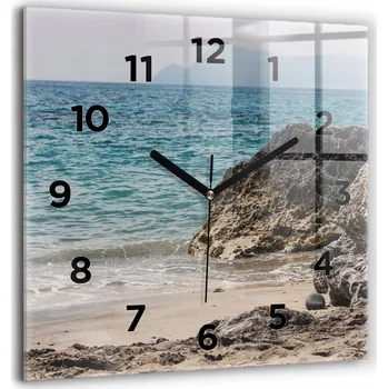 Hodiny Velké skleněné hodiny moderní nástěnné Výhled na Středozemní moře 60x60