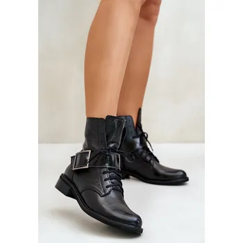 Dámské kozačky Zazoo 2949 Kožené Botky S Přezkou Barva: Černá, Velikost: 40