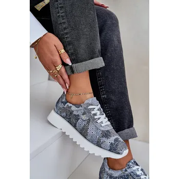 Dámské tenisky Zamšové Vzorované Sportovní Boty Na Platformě S Leskem D&A LR51-635 Barva: Modrá, Velikost: 38