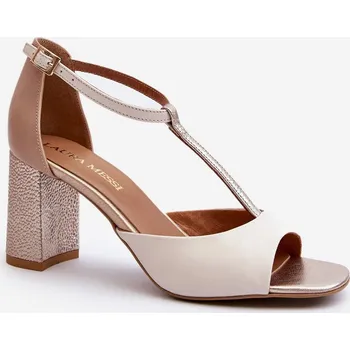 Dámské sandále Kožené sandály na podpatku Laura Messi 2759 Barva: Béžová, Velikost: 41