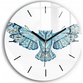 Hodiny Moderní skleněné foto hodiny na zeď Sova v letu černé ručičky průměr 60 cm