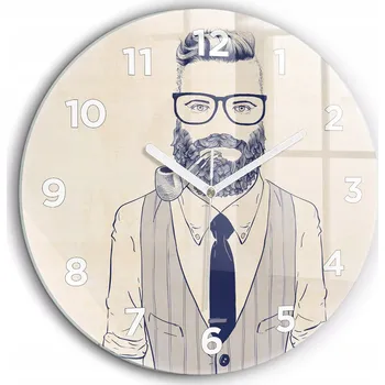 Hodiny Moderní skleněné nástěnné hodiny Muž s vousy, bílé ručičky, průměr 60 cm