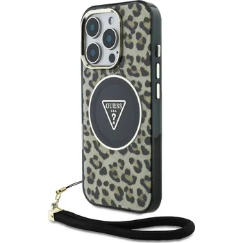 Pouzdro na mobilní telefon Guess IML Leopard Triangle Logo Strap MagSafe Zadní Kryt pro iPhone 16 Pro Max