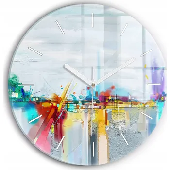 Hodiny Skleněné nástěnné hodiny do kanceláře s abstraktním vzorem olejové krajiny fi30 cm