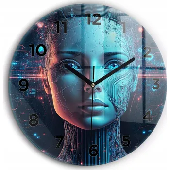 Hodiny Kulatý Skleněné Foto Hodiny na Zeď do Obýváku Umělá inteligence průměr 60 cm
