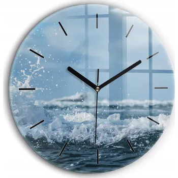 Hodiny Skleněné nástěnné hodiny Fotografie mořských vln černé ručičky kulatý průměr 60 cm