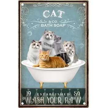 Plechová cedule Retro plechová cedule vtipná kočka | kovová dekorace - 12 , 20x30 cm