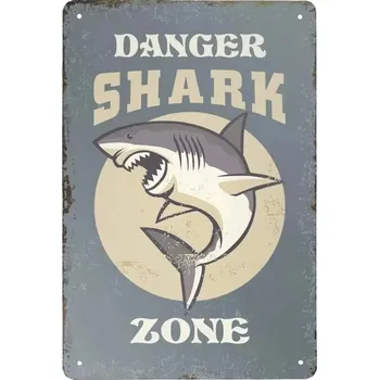 Plechová cedule Vintage výstražná plechová cedule žralok | retro tabulka - 8 , 20x30 cm