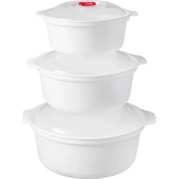 Dóza na potraviny Mikrovlnný ohřívací box na jídlo s víkem | nádoba na rýži, pařák na knedlíky - Sada 3ks