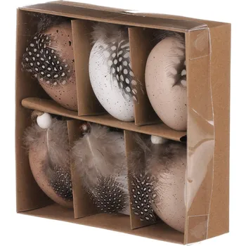 Velikonoční dekorace Vajíčka s pírkem - 6cm, plast, mix barev, cena za balení (6 ks)