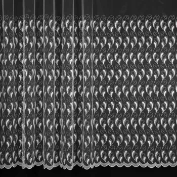 Záclona Tylová záclona 45367, vyšívané pnoucí lístky, s bordurou, bílá, výška 140cm ( v metráži)