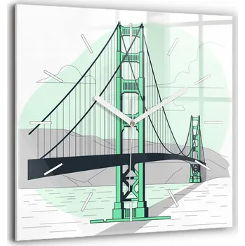 Hodiny Velké Skleněné Nástěnné Hodiny s Tichým Chodem - Zelený most 60x60 cm