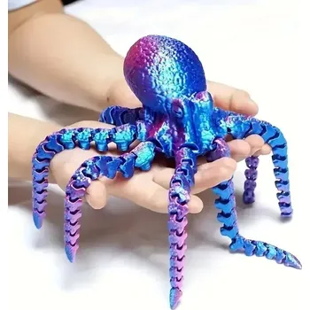 Dekorace do akvária 3D tištěná chobotnice 19 cm | akvarijní dekorace - Modré a červené hedvábí