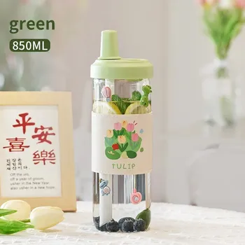 Velký skleněný hrnek s dvojitou stěnou | skleněné nádobí - Zelená 850 ml