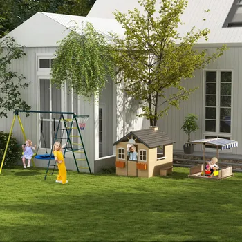 Hra na zahradu Dětská houpačka se žebříkem a basketbalovým košem | žlutá